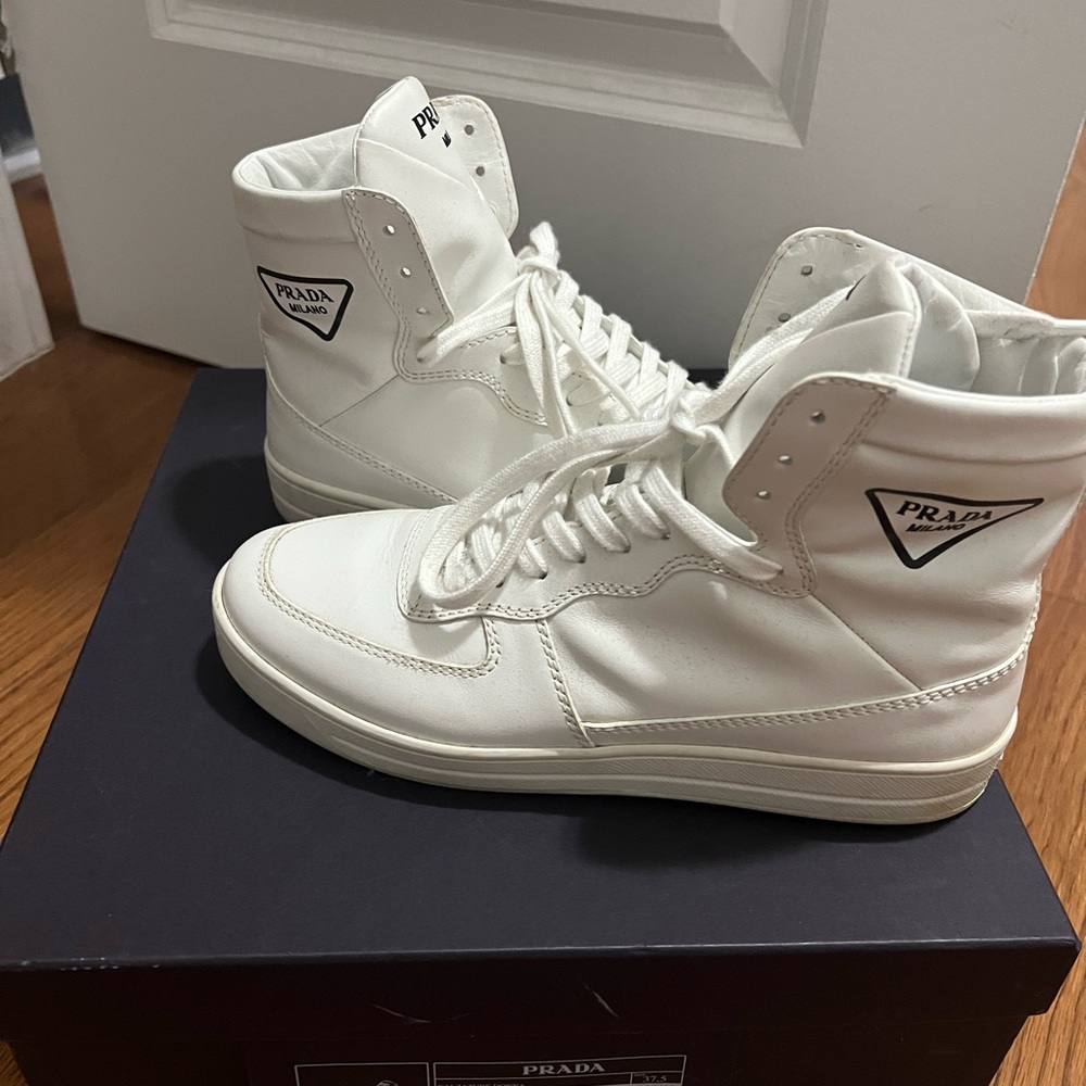Women’s high top prada white sneaker